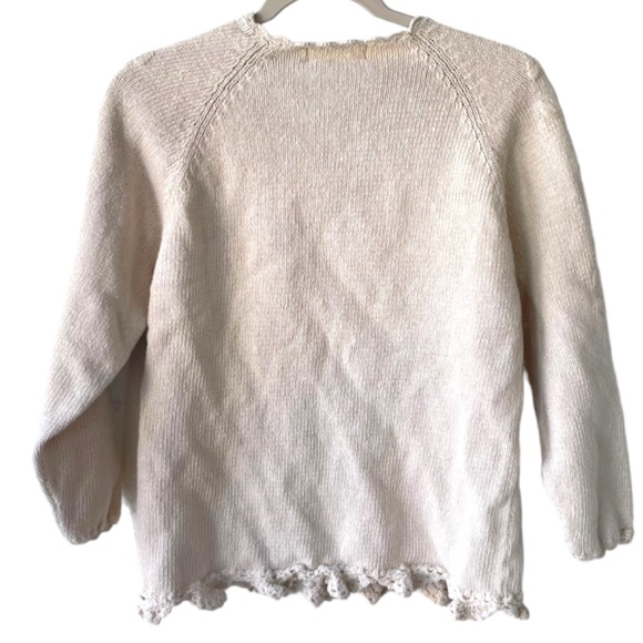 CELINA YANG fisherman knit sweater with lace cuff details & stitched floral Sz S - Picture 11 of 13